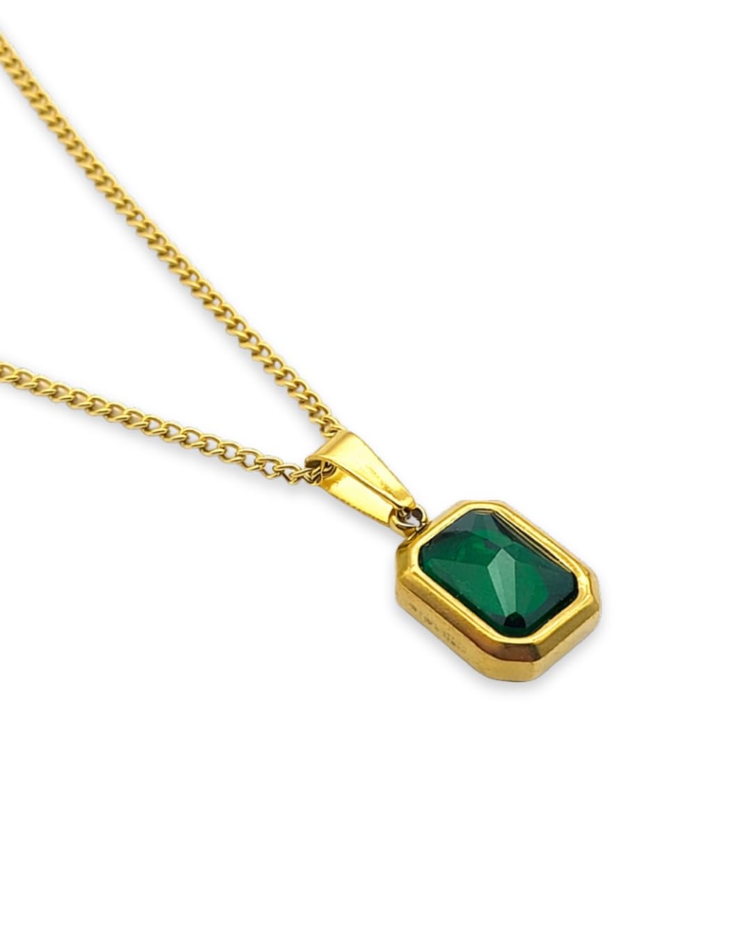 Gold Plated Emerald Green Stone Pendant Necklace