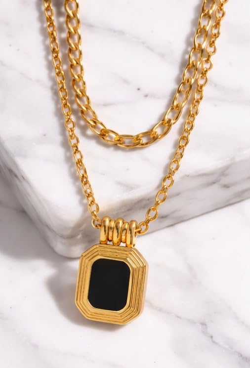 Double Layer Chain Pendant Necklace Gold Plated Gift Box