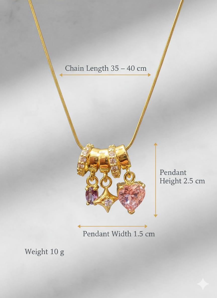 Anti Tarnish Pendant Necklace for Women | Gold Plated Multi Stone Locket| 3 Stone Heart Charm Necklace