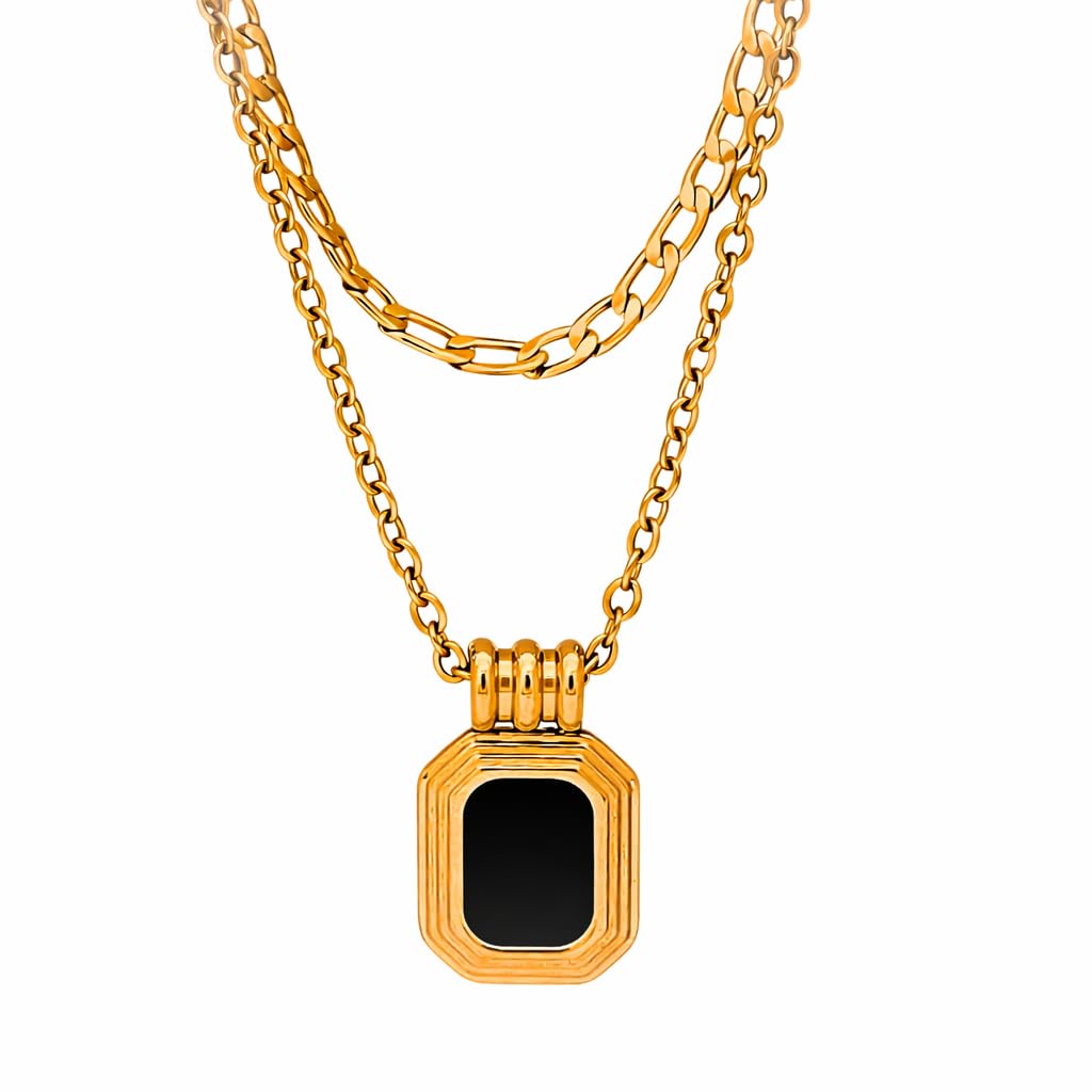 Double Layer Chain Pendant Necklace Gold Plated Gift Box