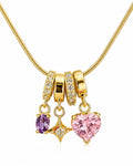 Anti Tarnish Pendant Necklace for Women | Gold Plated Multi Stone Locket| 3 Stone Heart Charm Necklace