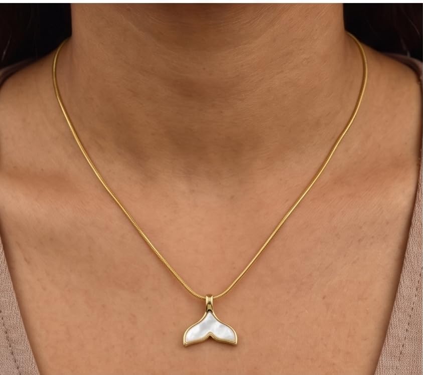 Whale Tail Necklace Waterproof Anti-Tarnish Gold Mermaid Tail Pendant