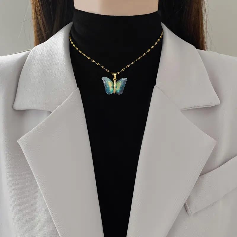 Butterfly Pendant Necklace Stylish Golden Necklace Anti Tarnish