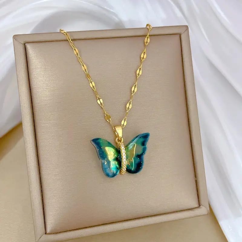 Butterfly Pendant Necklace Stylish Golden Necklace Anti Tarnish