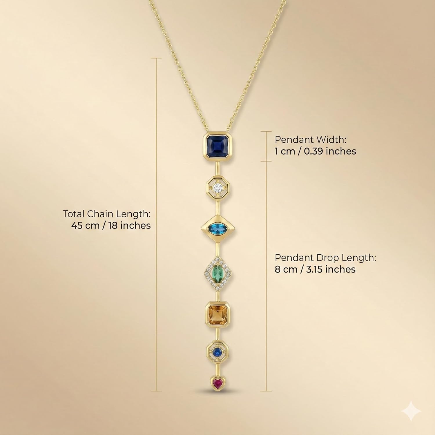 7 Stone Multi-Color Elegant Chain Anti Tarnish Pendant Necklace