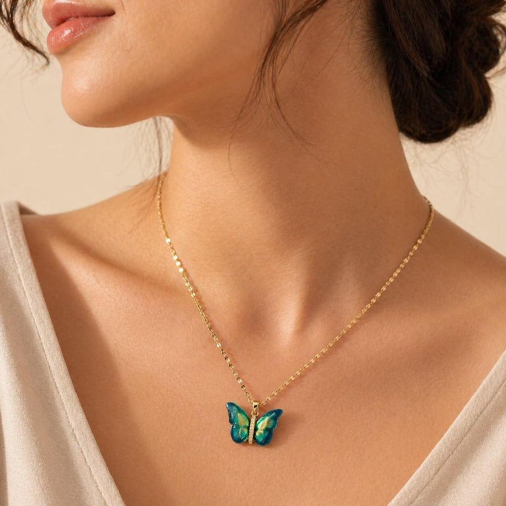 Butterfly Pendant Necklace Stylish Golden Necklace Anti Tarnish