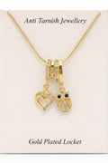 Anti Tarnish Trendy Gold Plated Pendant Crystal Heart & Owl Necklace