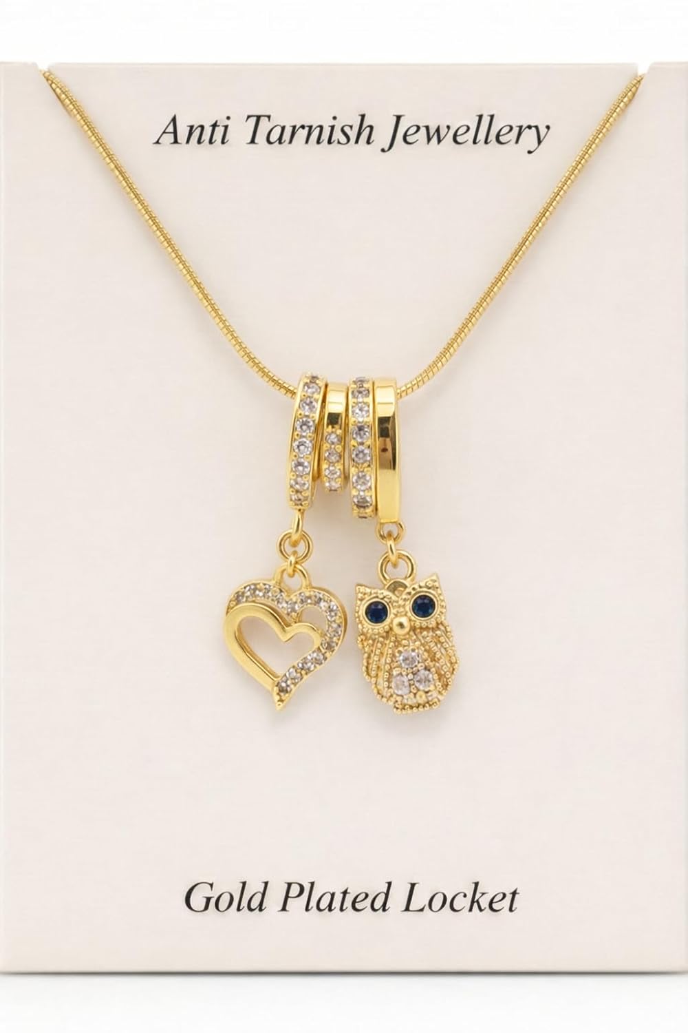 Anti Tarnish Trendy Gold Plated Pendant Crystal Heart & Owl Necklace