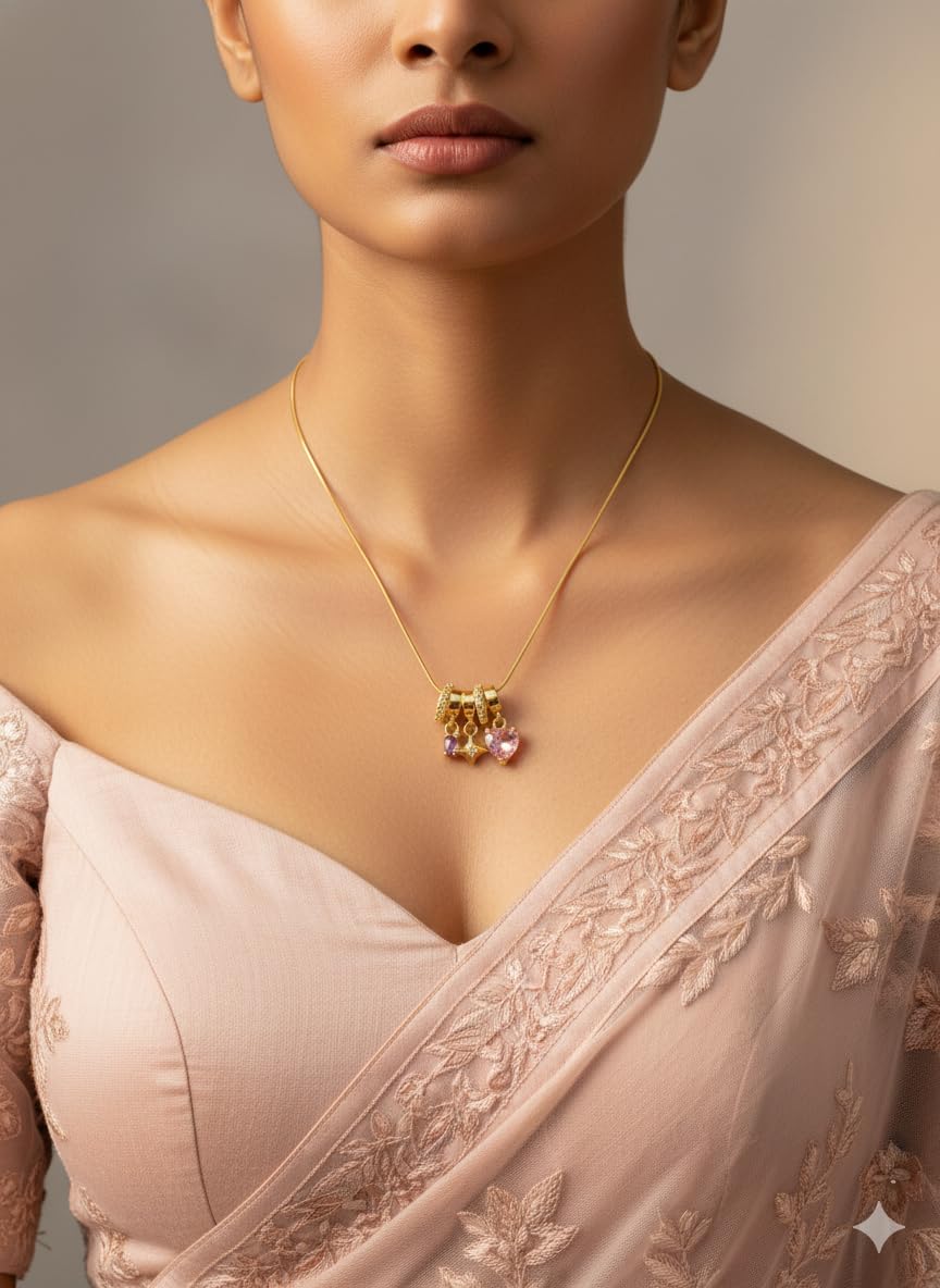 Anti Tarnish Pendant Necklace for Women | Gold Plated Multi Stone Locket| 3 Stone Heart Charm Necklace