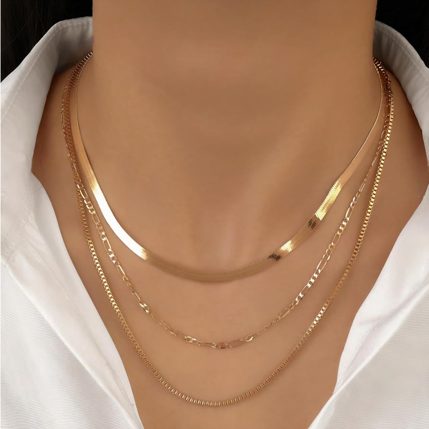 14K gold-plated necklace for ladies long necklace with adjustable multiple layers