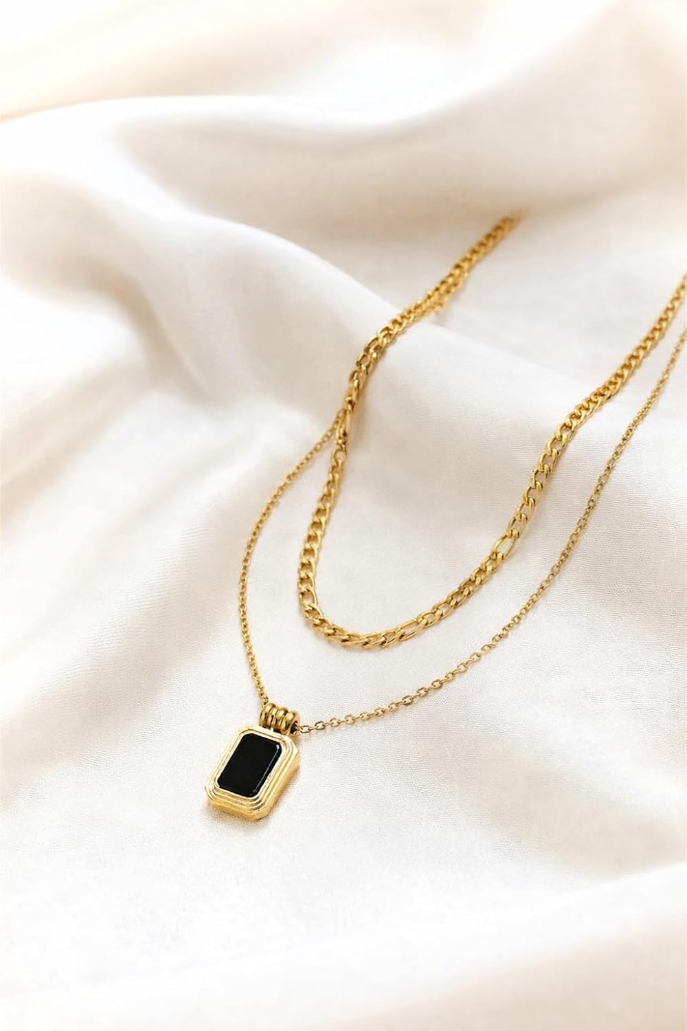 Double Layer Chain Pendant Necklace Gold Plated Gift Box