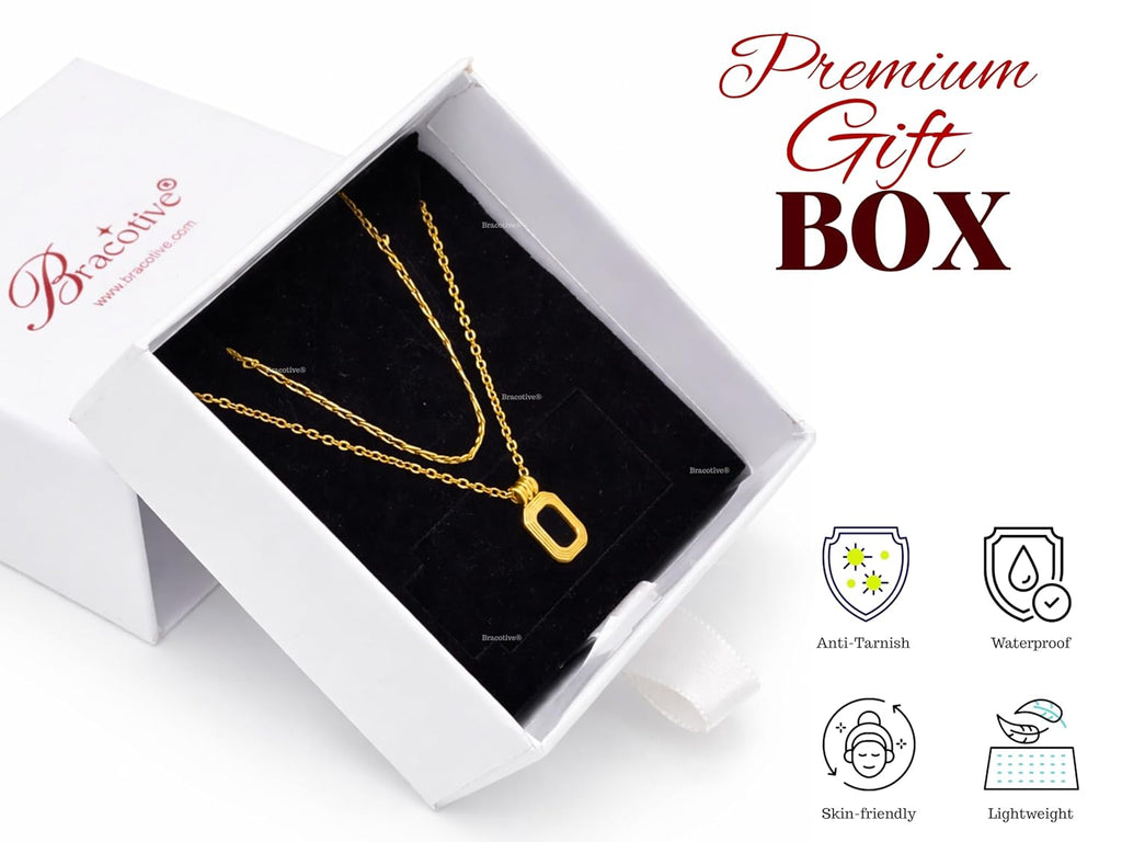 Double Layer Chain Pendant Necklace Gold Plated Gift Box