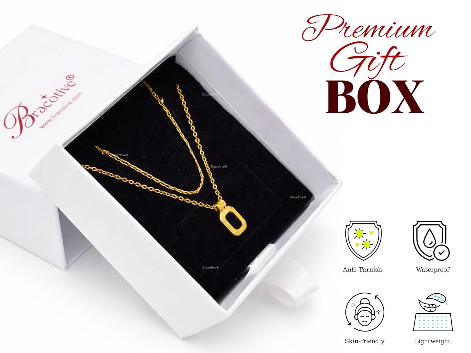 Double Layer Chain Pendant Necklace Gold Plated Gift Box