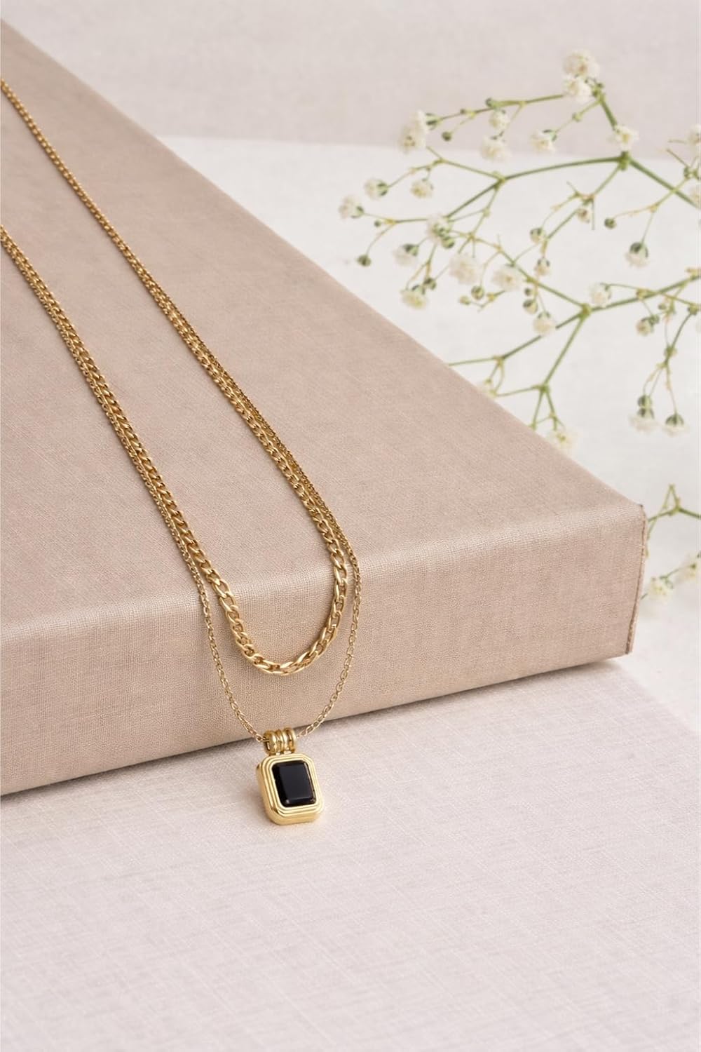 Double Layer Chain Pendant Necklace Gold Plated Gift Box