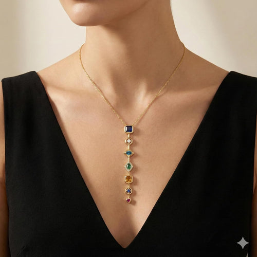 7 Stone Multi-Color Elegant Chain Anti Tarnish Pendant Necklace