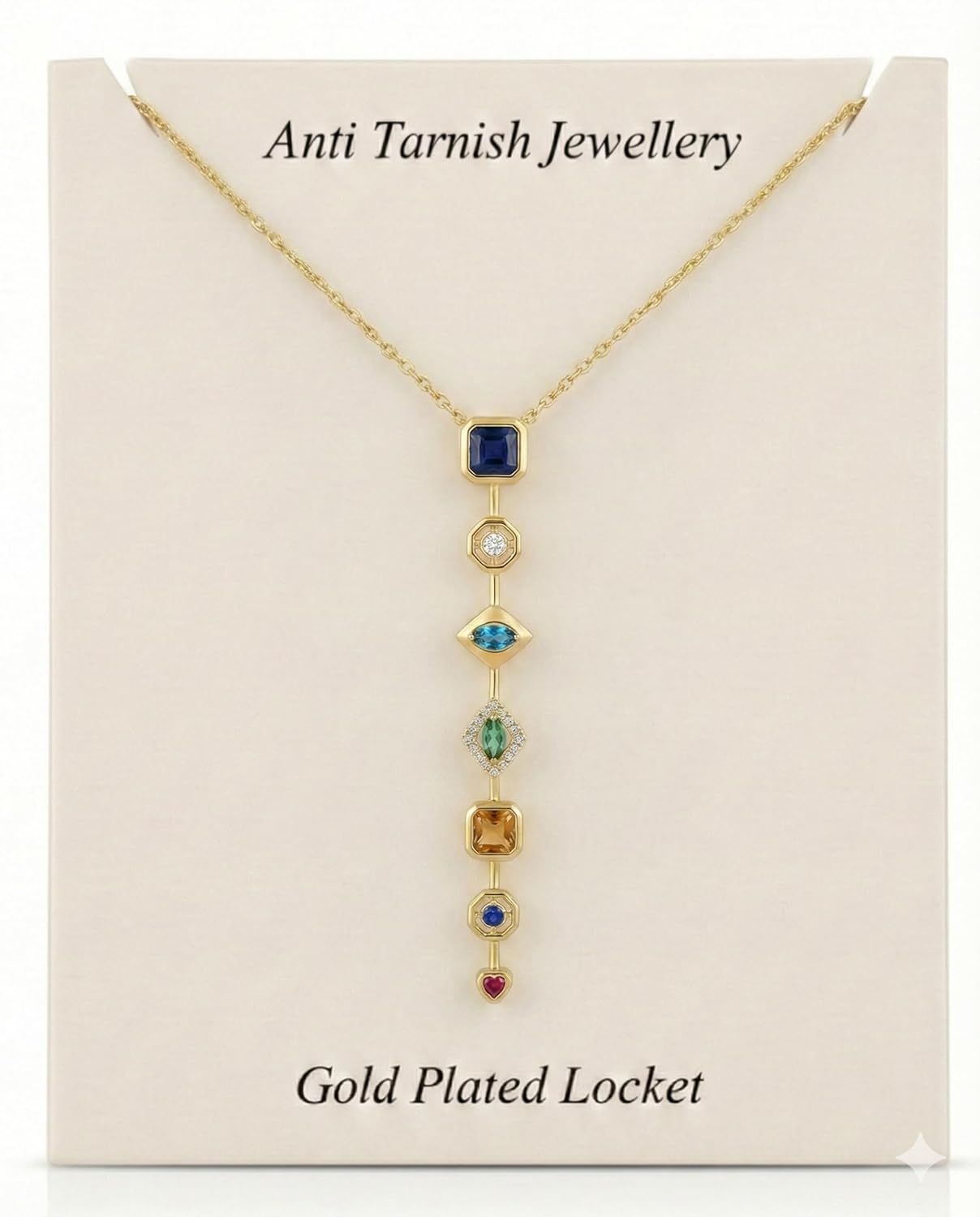7 Stone Multi-Color Elegant Chain Anti Tarnish Pendant Necklace