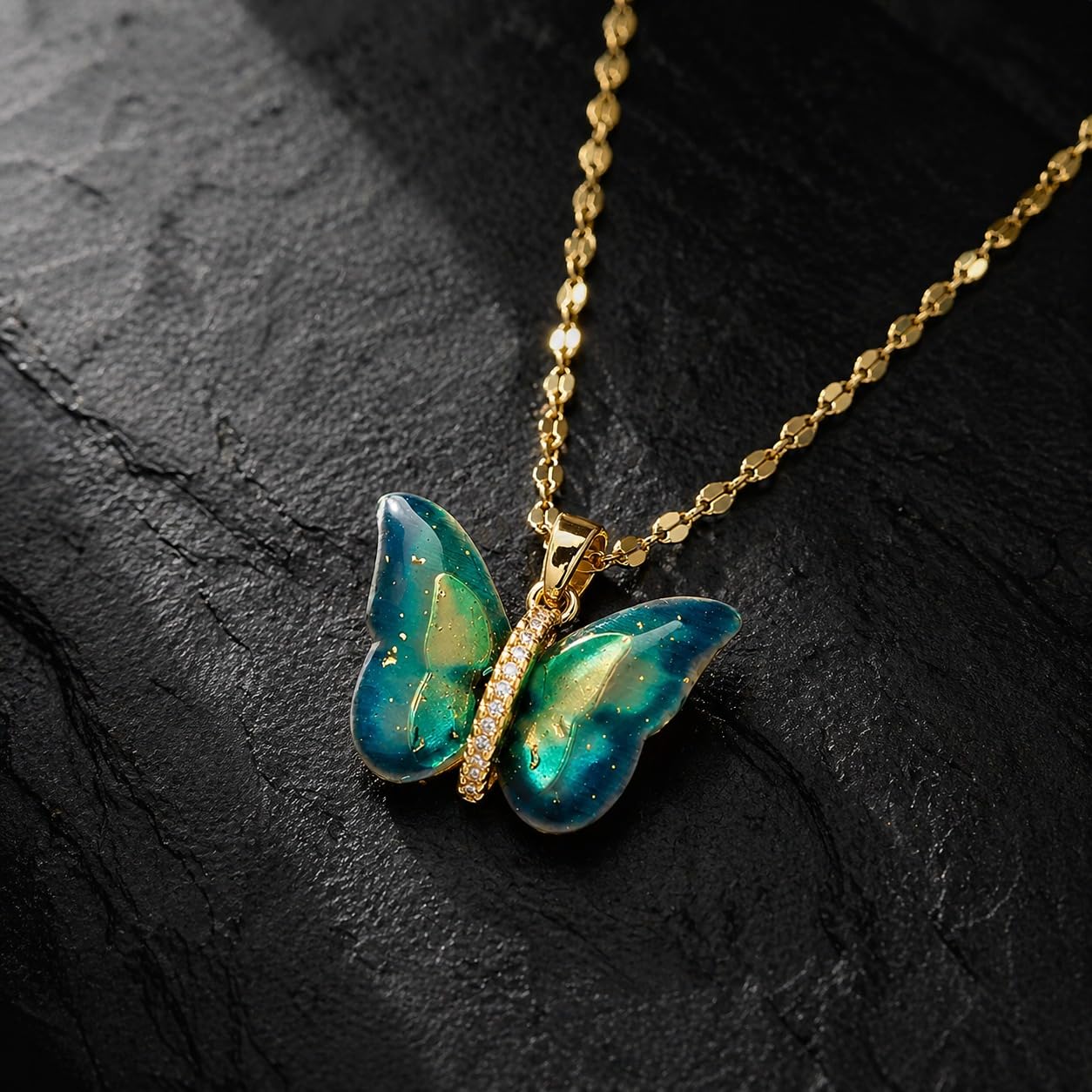Butterfly Pendant Necklace Stylish Golden Necklace Anti Tarnish