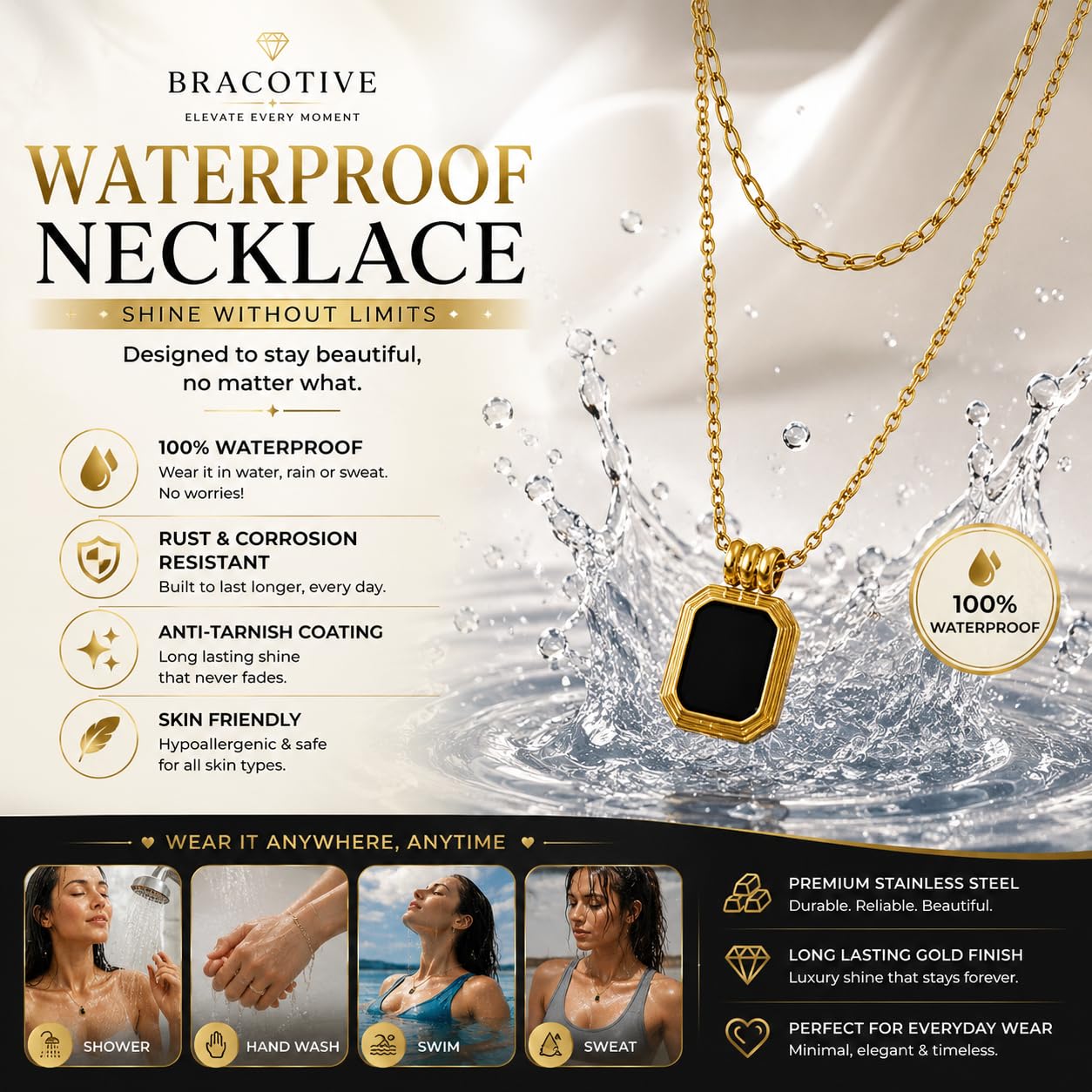 Double Layer Chain Pendant Necklace Gold Plated Gift Box