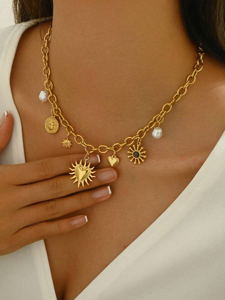 Beautiful Heart Charm Necklace Anti Tarnish