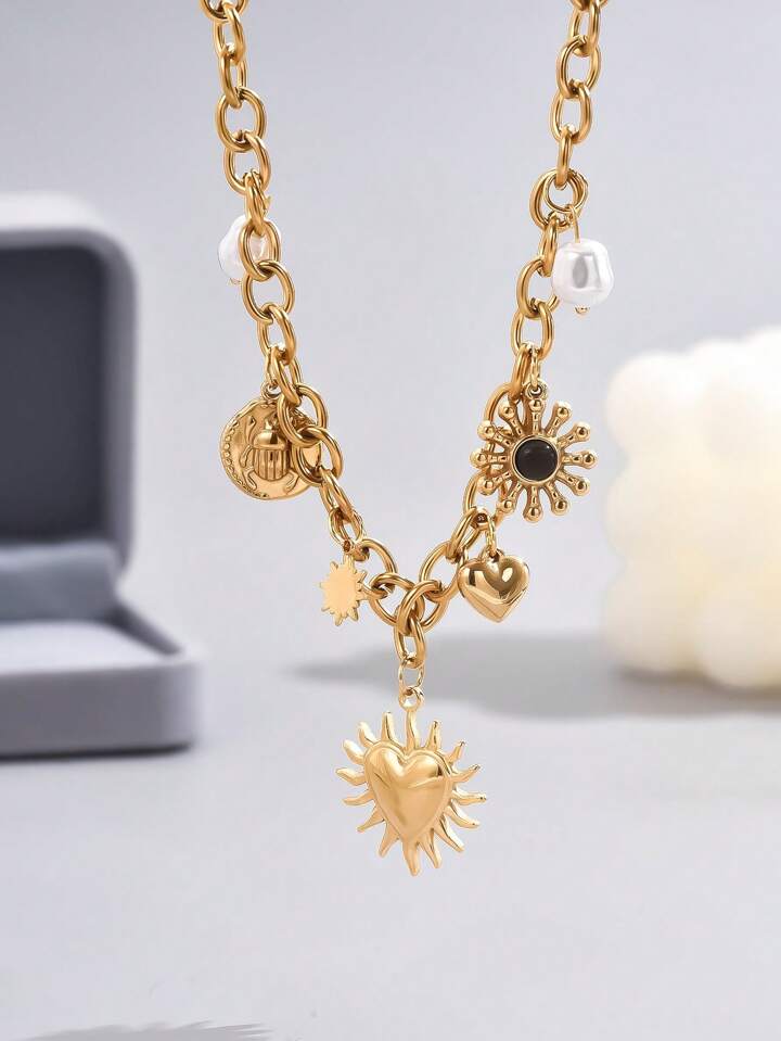 Beautiful Heart Charm Necklace Anti Tarnish