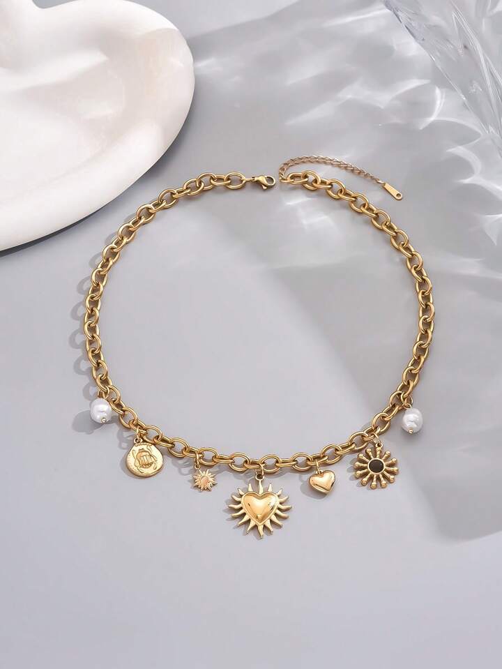 Beautiful Heart Charm Necklace Anti Tarnish