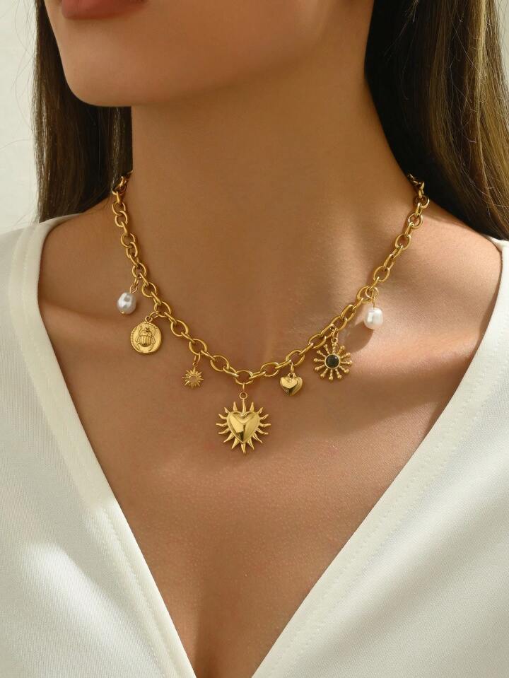 Beautiful Heart Charm Necklace Anti Tarnish
