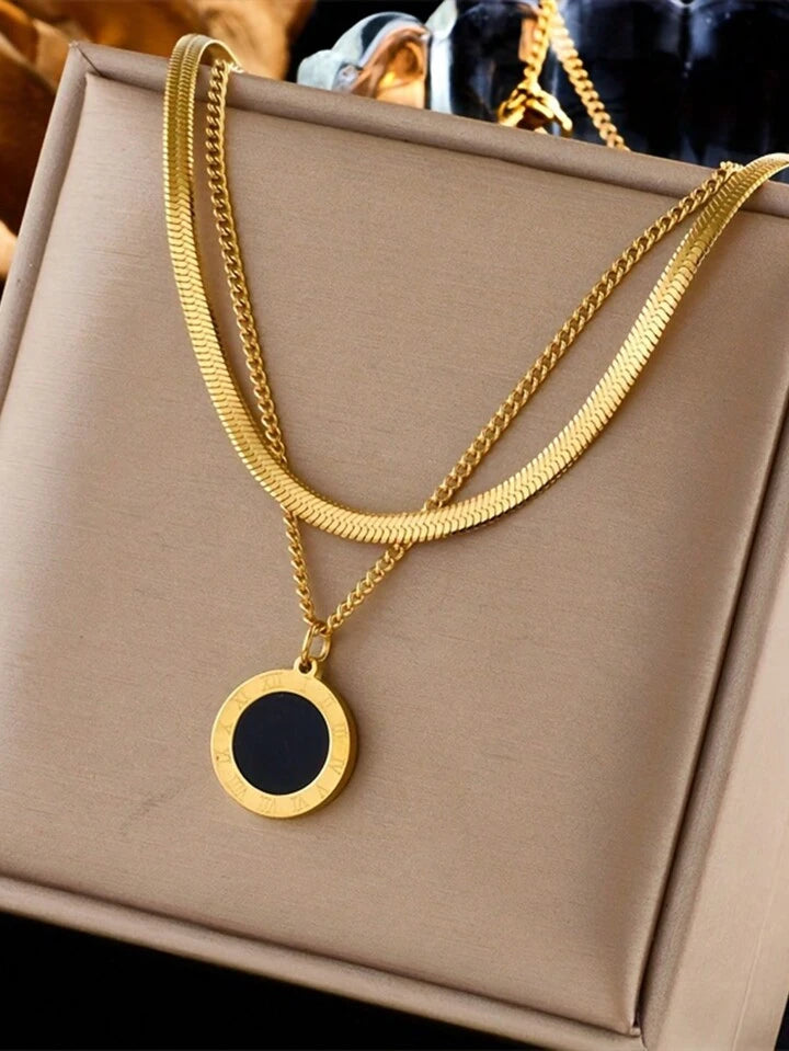 2-Piece Roman Coin Pendant Necklace Set