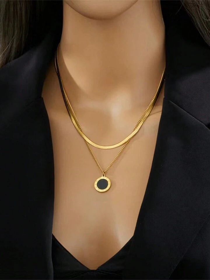 2-Piece Roman Coin Pendant Necklace Set