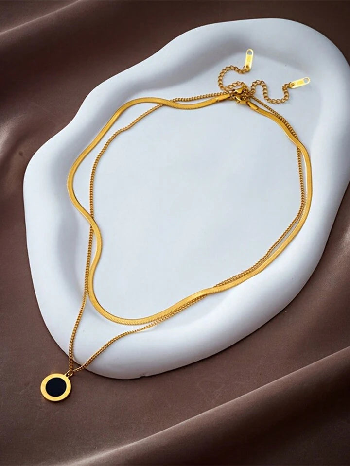 2-Piece Roman Coin Pendant Necklace Set
