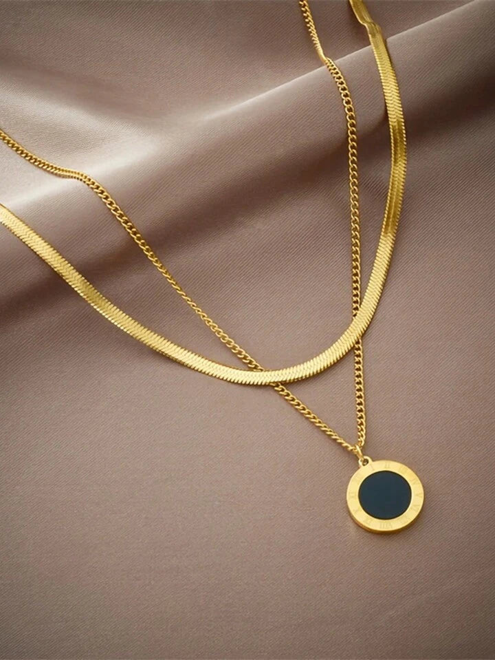 2-Piece Roman Coin Pendant Necklace Set