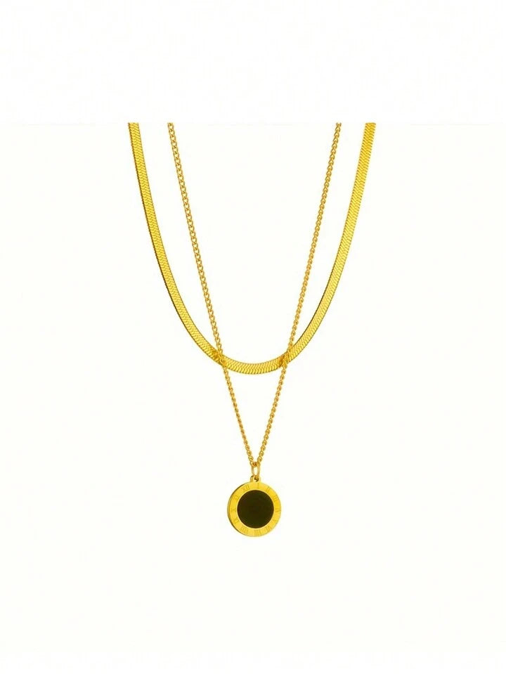 2-Piece Roman Coin Pendant Necklace Set