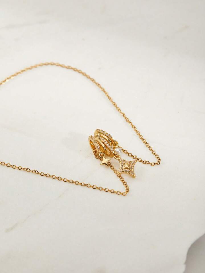 Star Pearl Pendant Necklace – 18K Gold Tone