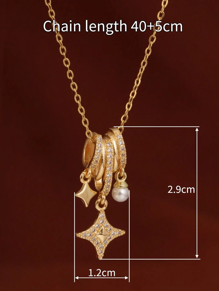 Star Pearl Pendant Necklace – 18K Gold Tone