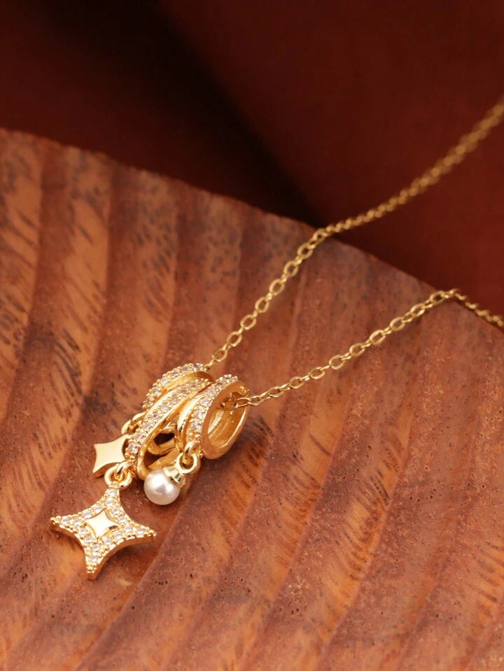 Star Pearl Pendant Necklace – 18K Gold Tone