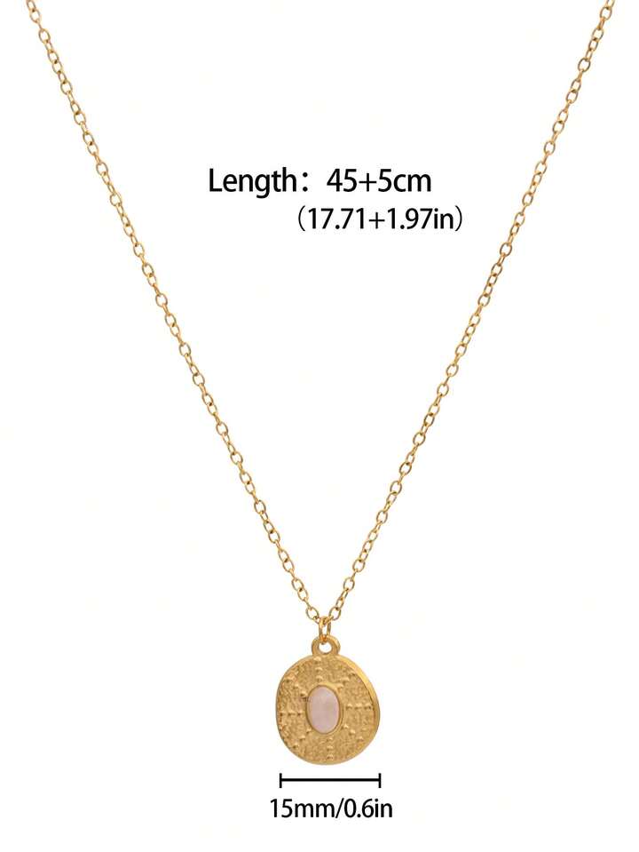 Pink Stone Pendant Necklace – Gold Tone Waterproof