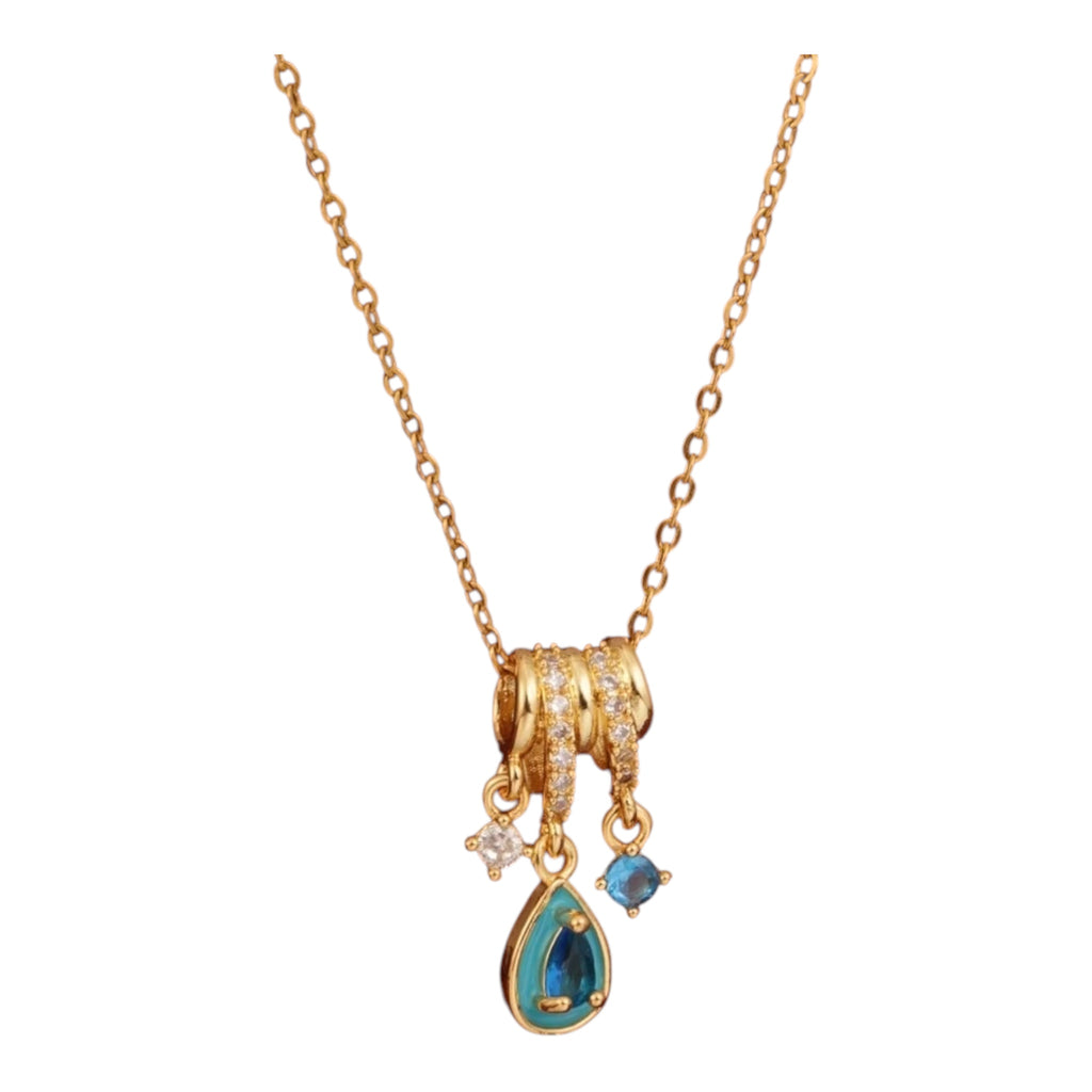 Ice Blue Teardrop Pendant Necklace – 18K Gold Tone