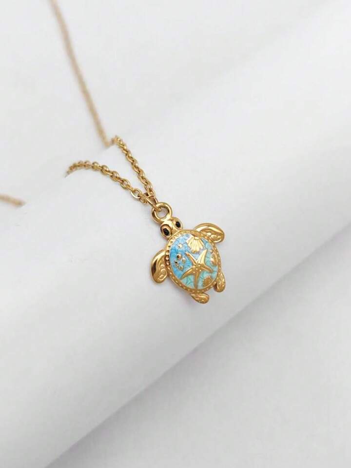 Bohemian Blue Turtle Pendant Necklace – 18K Gold Plated