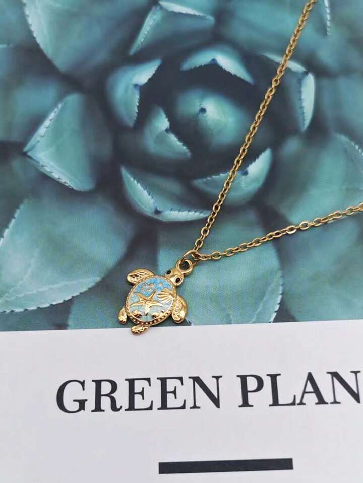 Bohemian Blue Turtle Pendant Necklace – 18K Gold Plated