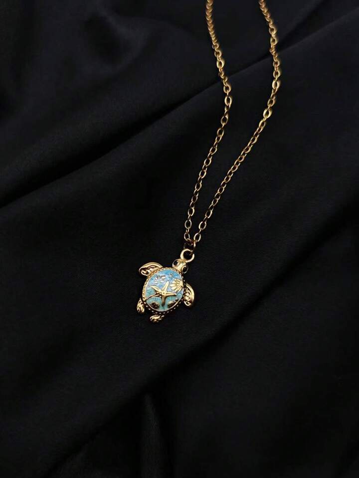 Bohemian Blue Turtle Pendant Necklace – 18K Gold Plated