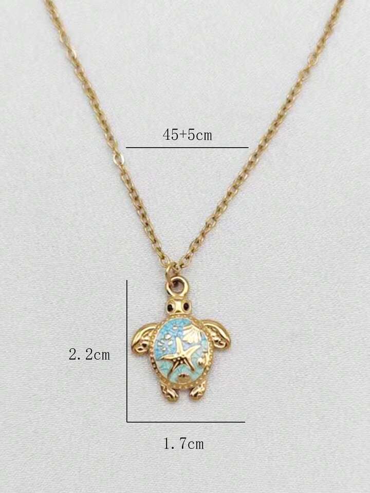 Bohemian Blue Turtle Pendant Necklace – 18K Gold Plated