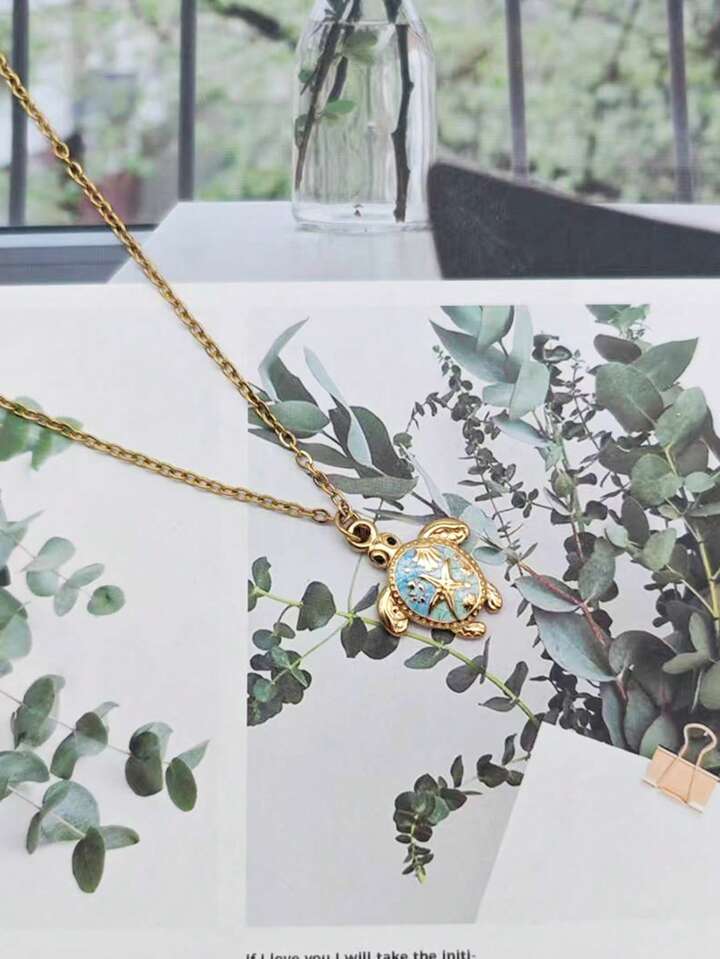 Bohemian Blue Turtle Pendant Necklace – 18K Gold Plated