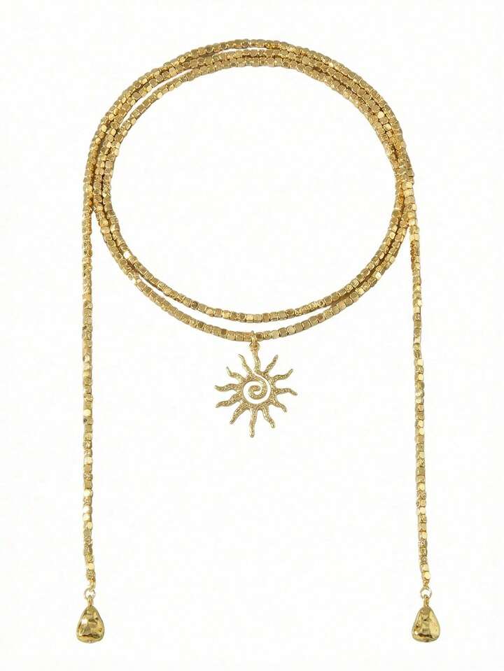 Vintage Coin Sun Y-Shaped Necklace – Layered Choker