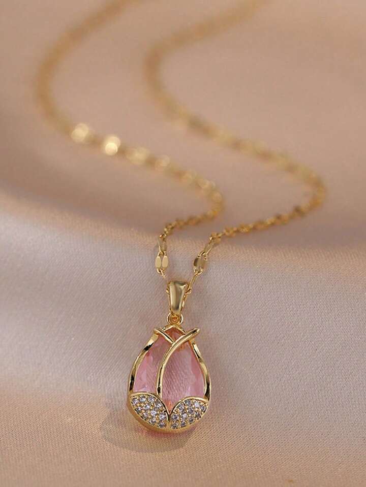 Titanium Tulip Necklace – Gold & Pink