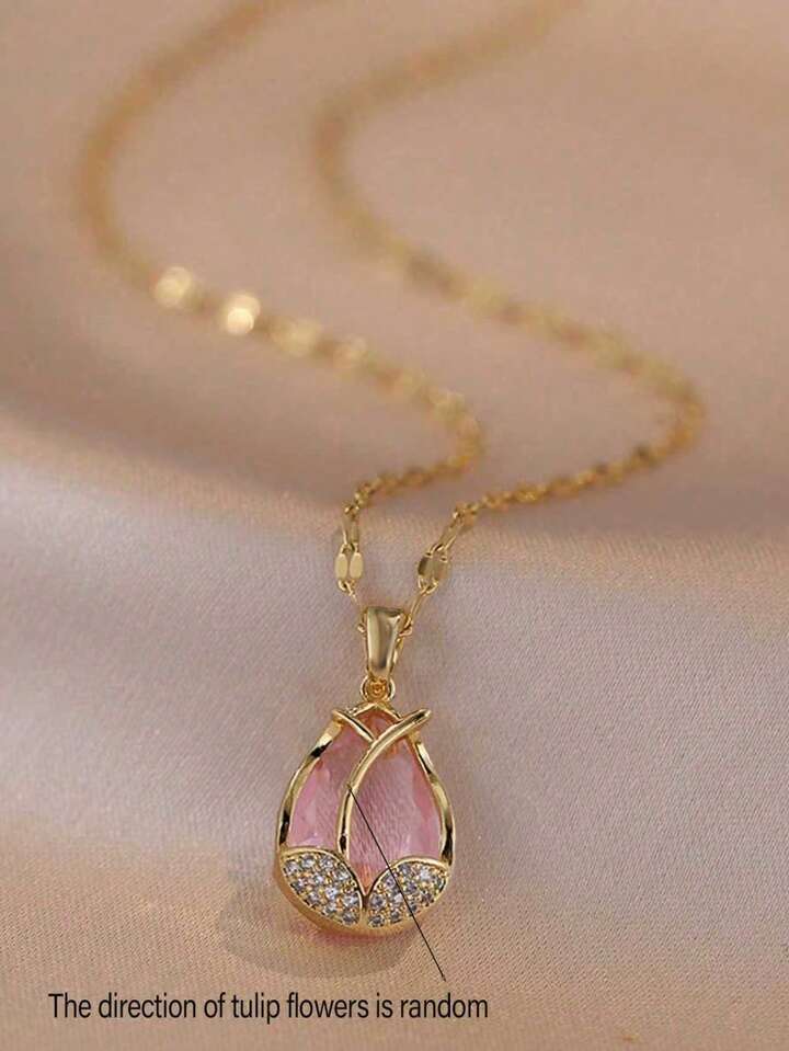 Titanium Tulip Necklace – Gold & Pink