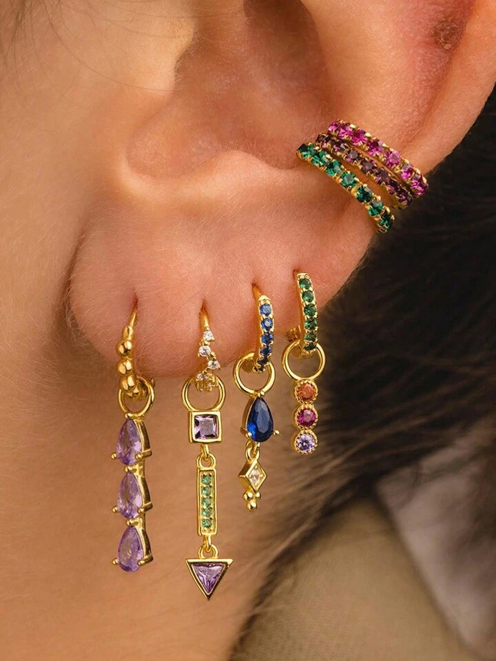 7-piece Multicolor Zirconia Earrings