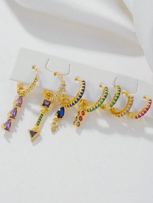 7-piece Multicolor Zirconia Earrings