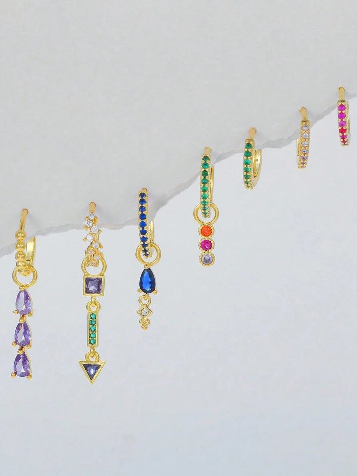 7-piece Multicolor Zirconia Earrings