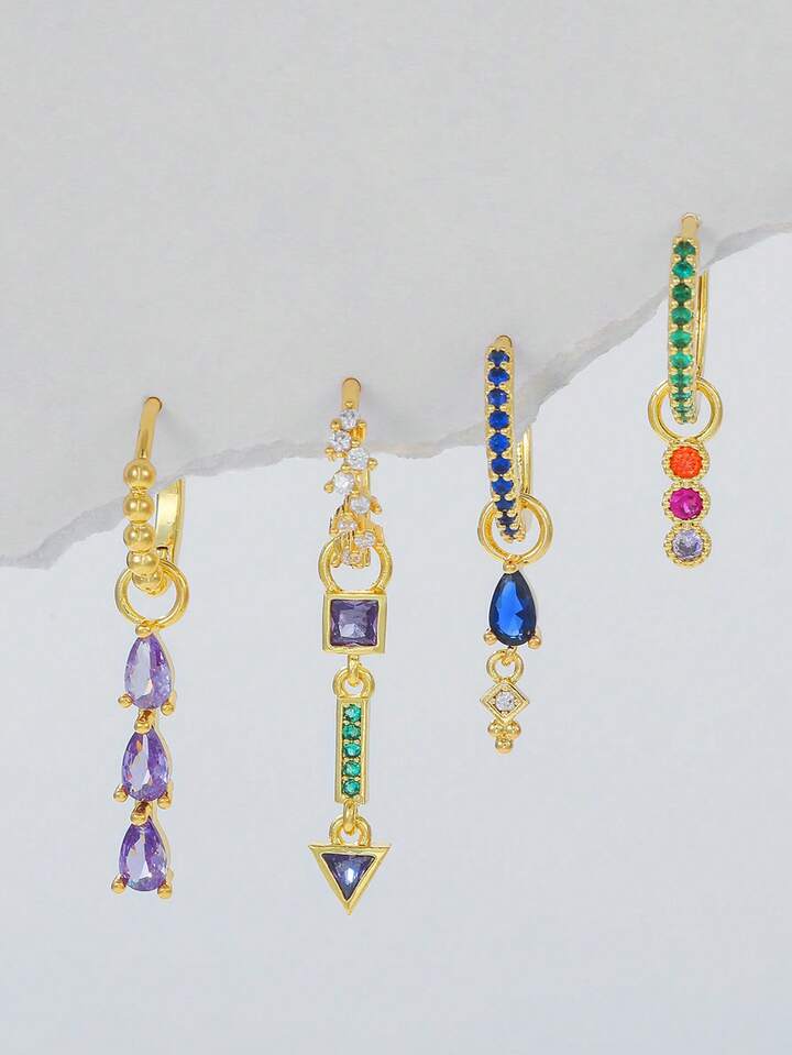 7-piece Multicolor Zirconia Earrings