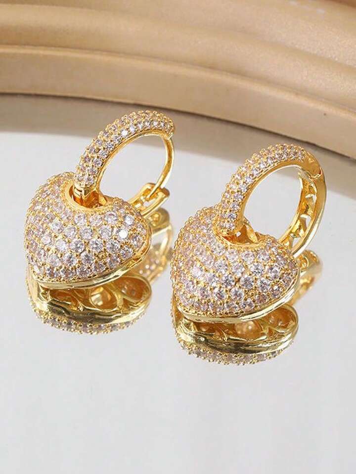 Sparkling Cubic Zirconia Heart Drop Earrings