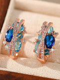 Luxury Blue & White Cubic Zirconia Round Earrings